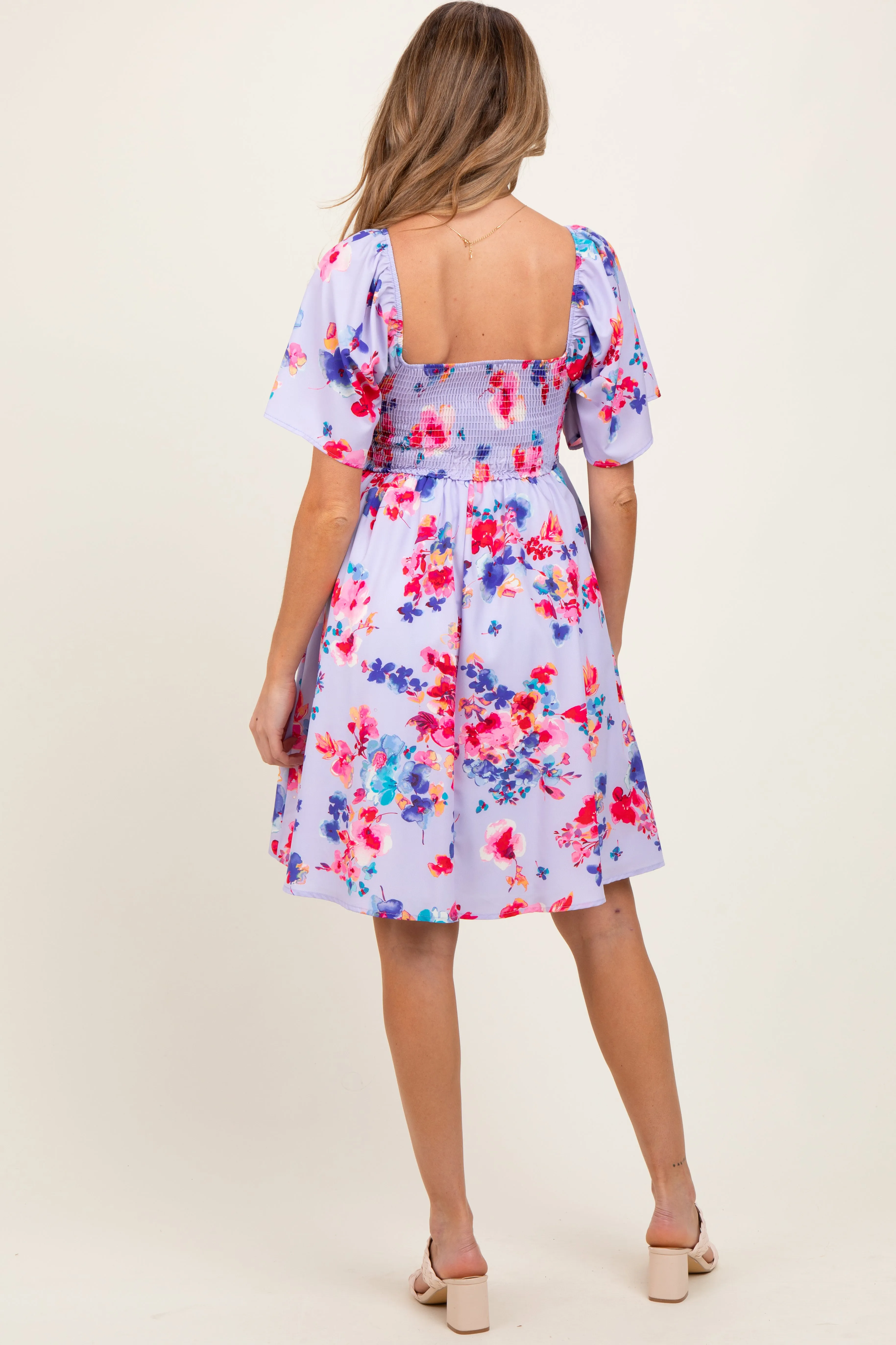 Lavender/Red Floral Smocked Top Maternity Mini Dress sold by Pinkblush product image thumbnail 3