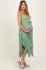 Light Olive Floral Handkerchief Hem Maternity Midi Dress sold by Pinkblush
