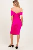 Fuchsia Knotted Off Shoulder Ruched Maternity Midi Dress sold by Pinkblush