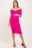 Fuchsia Knotted Off Shoulder Ruched Maternity Midi Dress sold by Pinkblush