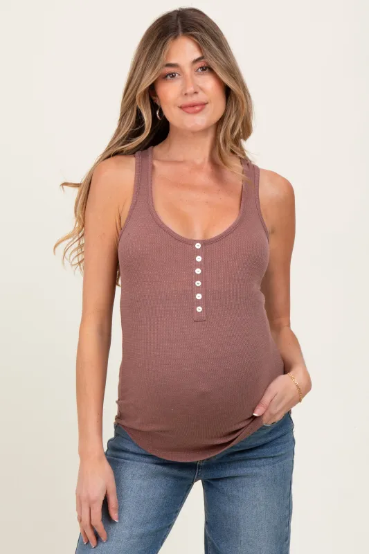 Mauve Button Front Maternity Tank Top sold by Pinkblush