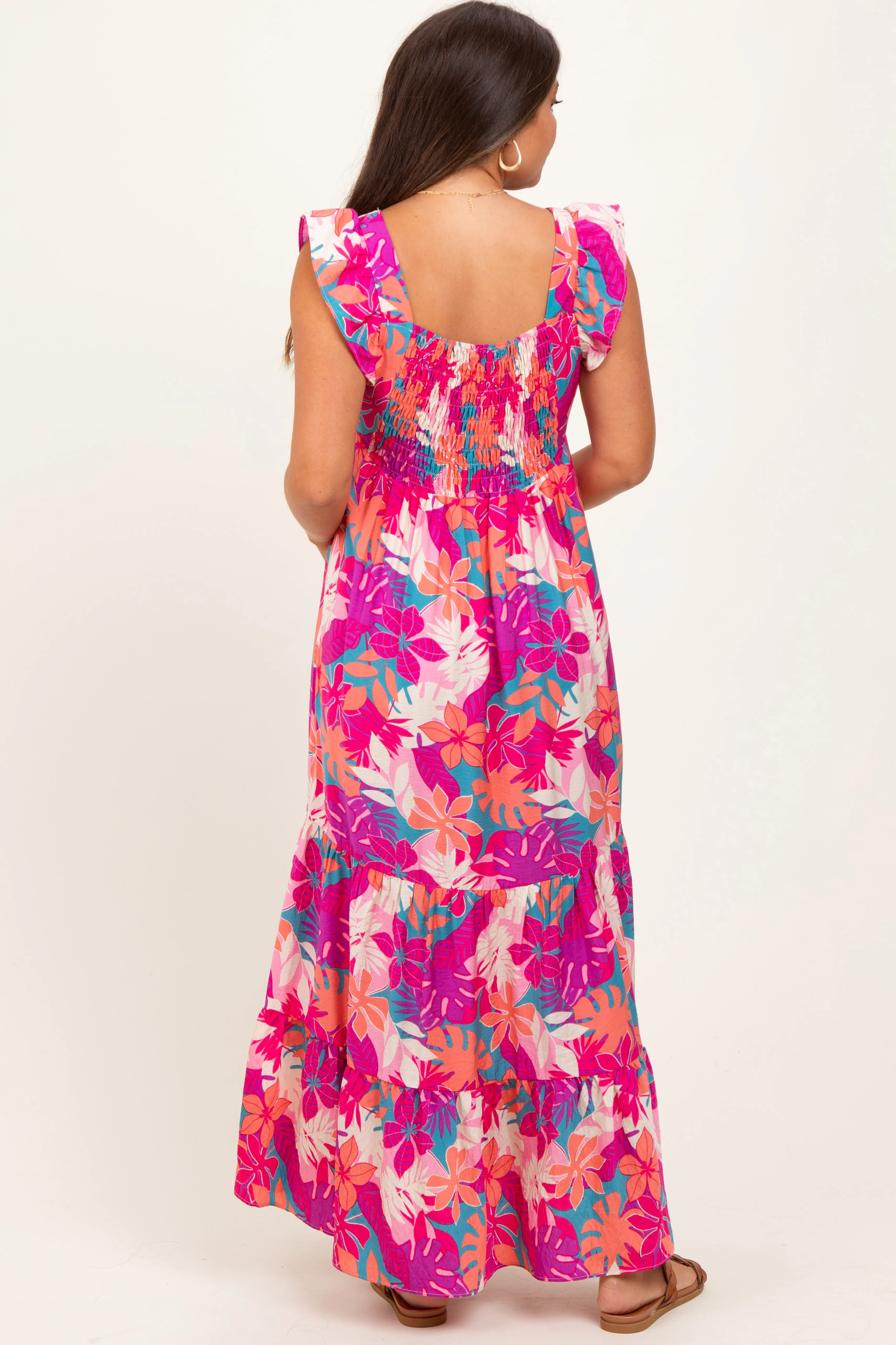 Magenta Tropical Floral Tiered Maternity Maxi Dress sold by Pinkblush product image thumbnail 4