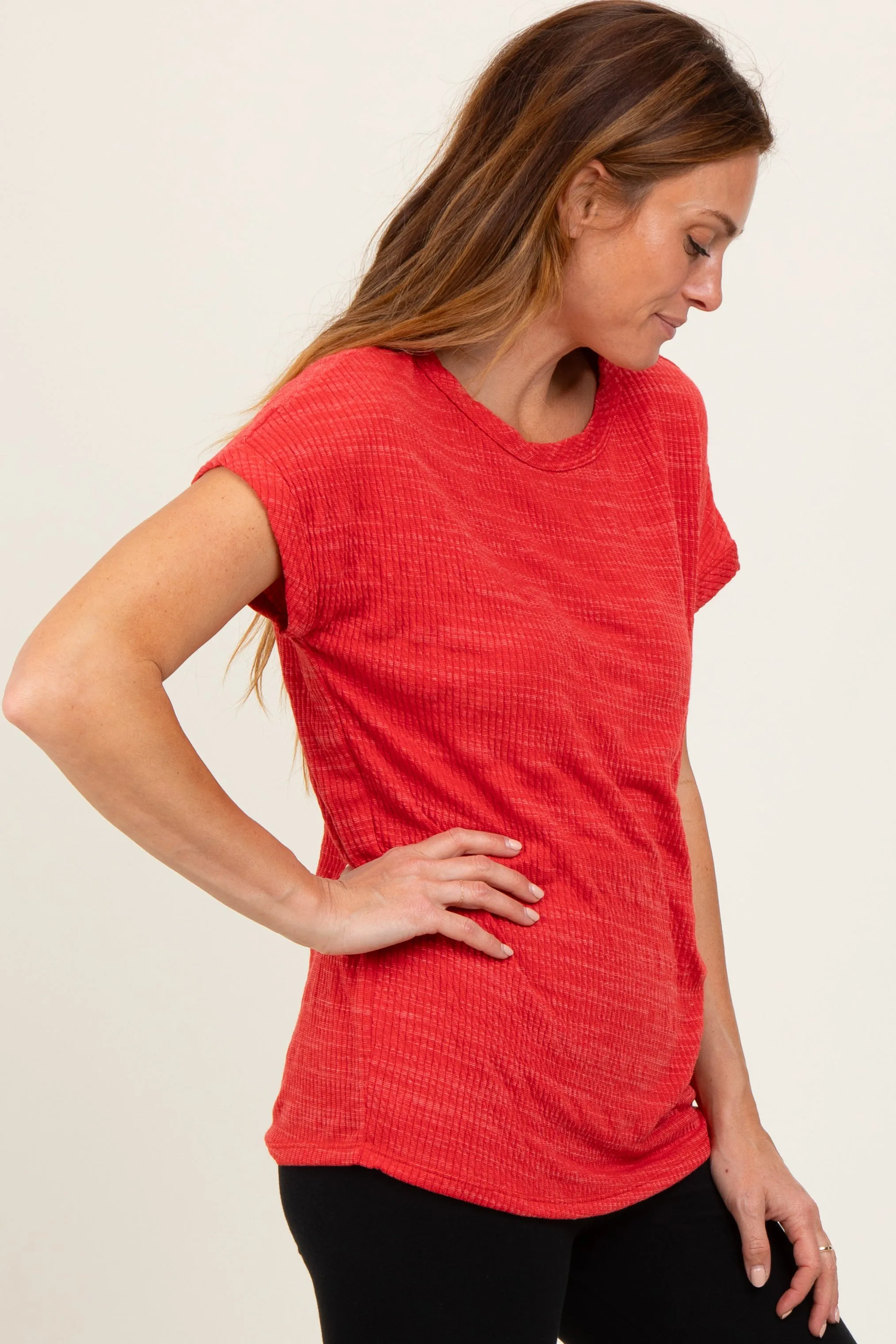 Red Heather Textured Short Sleeve Top sold by Pinkblush product image thumbnail 3
