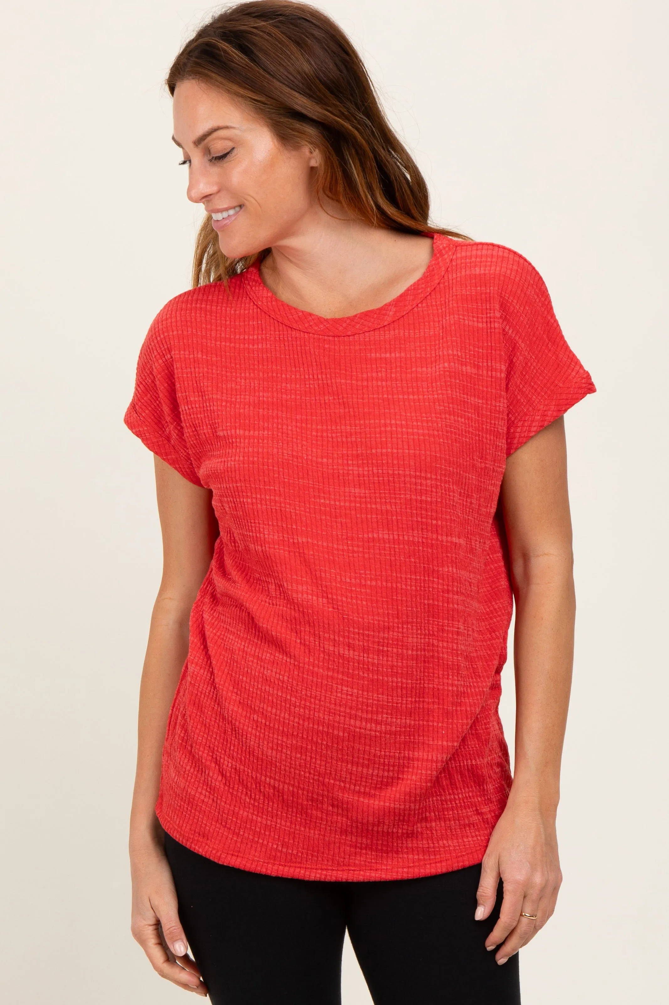 Red Heather Textured Short Sleeve Top sold by Pinkblush