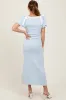 Light Blue Shoulder Bow Puff Sleeve Sweater Dress sold by Pinkblush