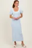 Light Blue Shoulder Bow Puff Sleeve Sweater Dress sold by Pinkblush