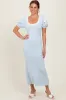 Light Blue Shoulder Bow Puff Sleeve Sweater Dress sold by Pinkblush