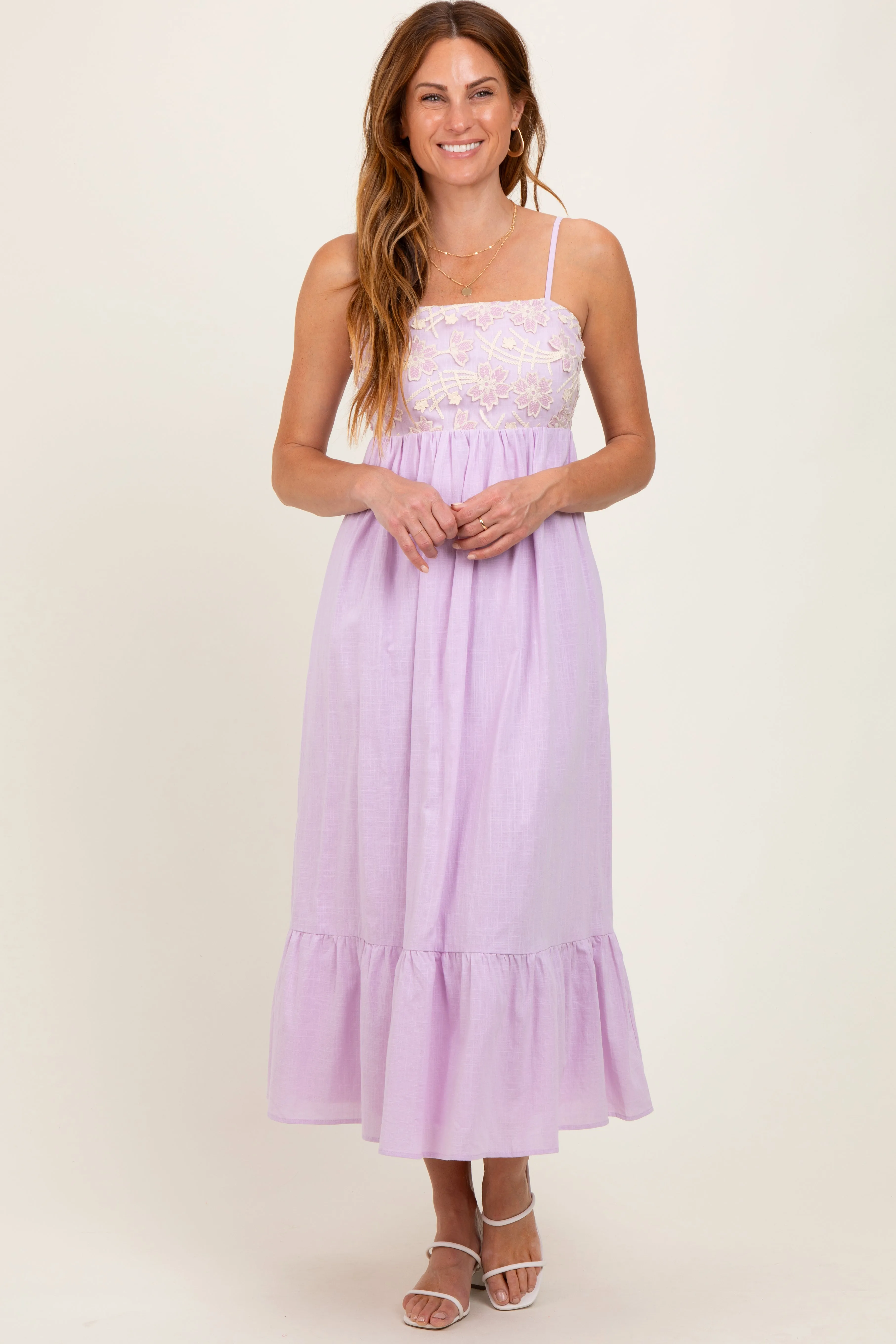 Lavender Floral Embroidery Back Ribbon Midi Dress sold by Pinkblush product image thumbnail 2