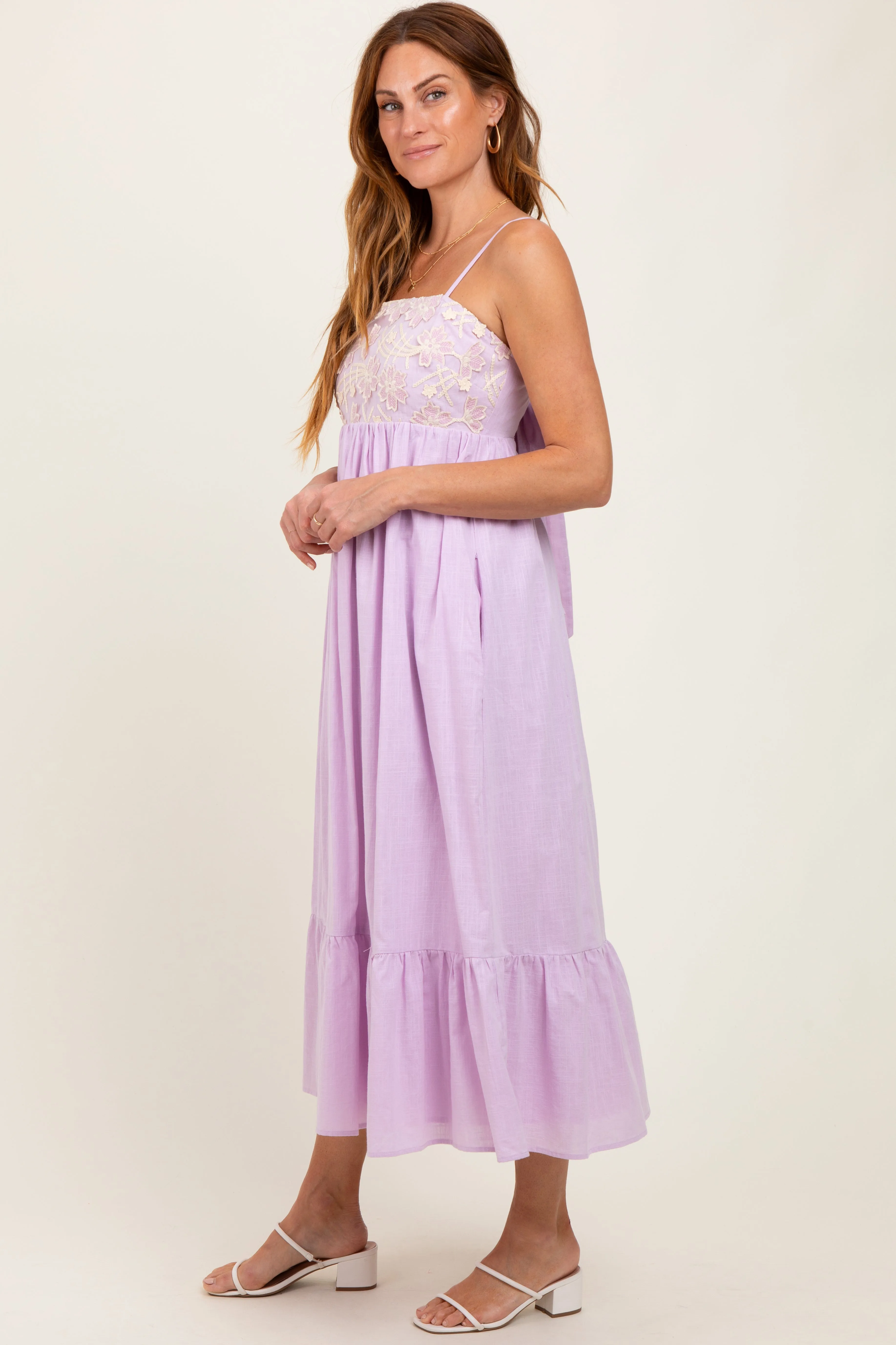 Lavender Floral Embroidery Back Ribbon Midi Dress sold by Pinkblush product image thumbnail 3