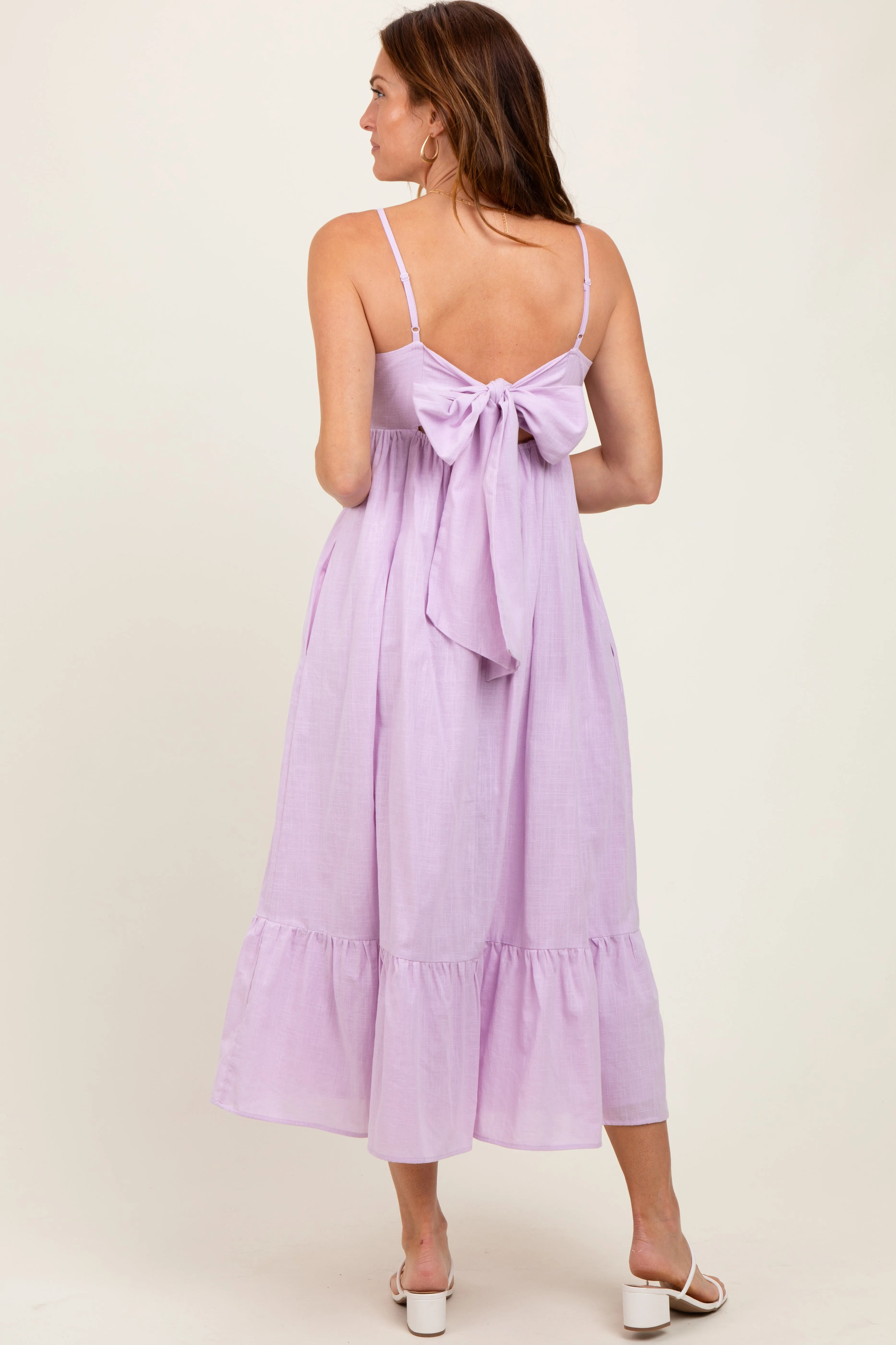 Lavender Floral Embroidery Back Ribbon Midi Dress sold by Pinkblush product image thumbnail 4