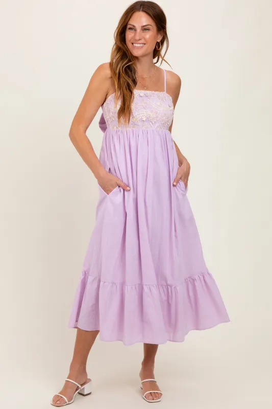 Lavender Floral Embroidery Back Ribbon Midi Dress sold by Pinkblush