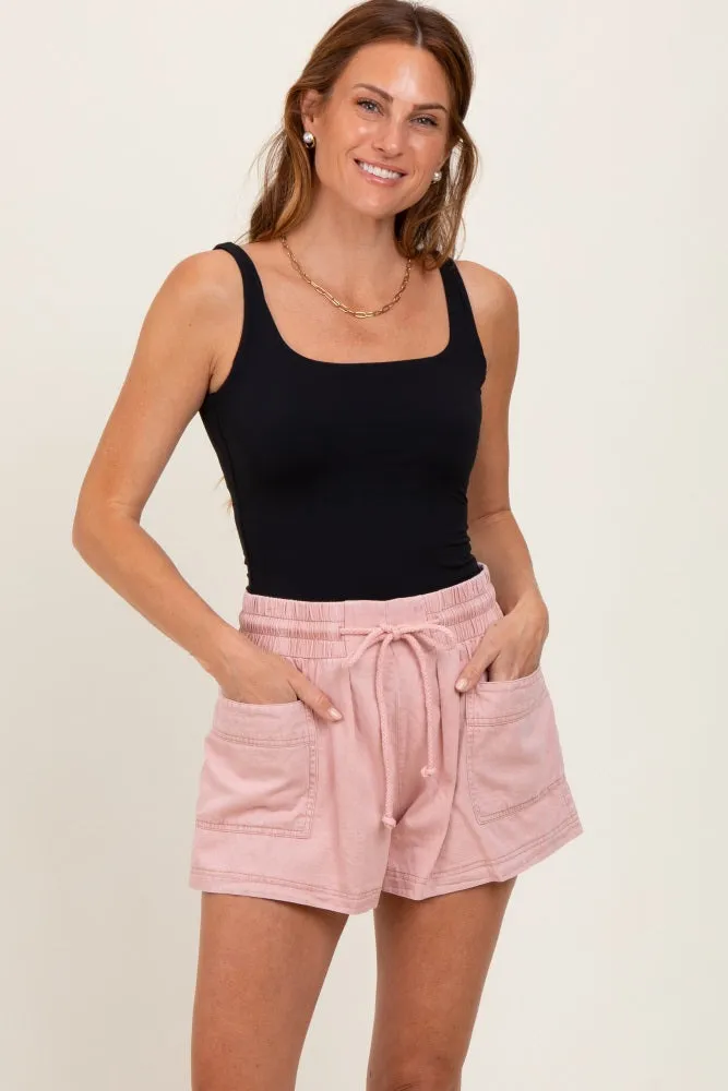 Light Pink Chambray Drawstring Front Pocket Shorts sold by Pinkblush