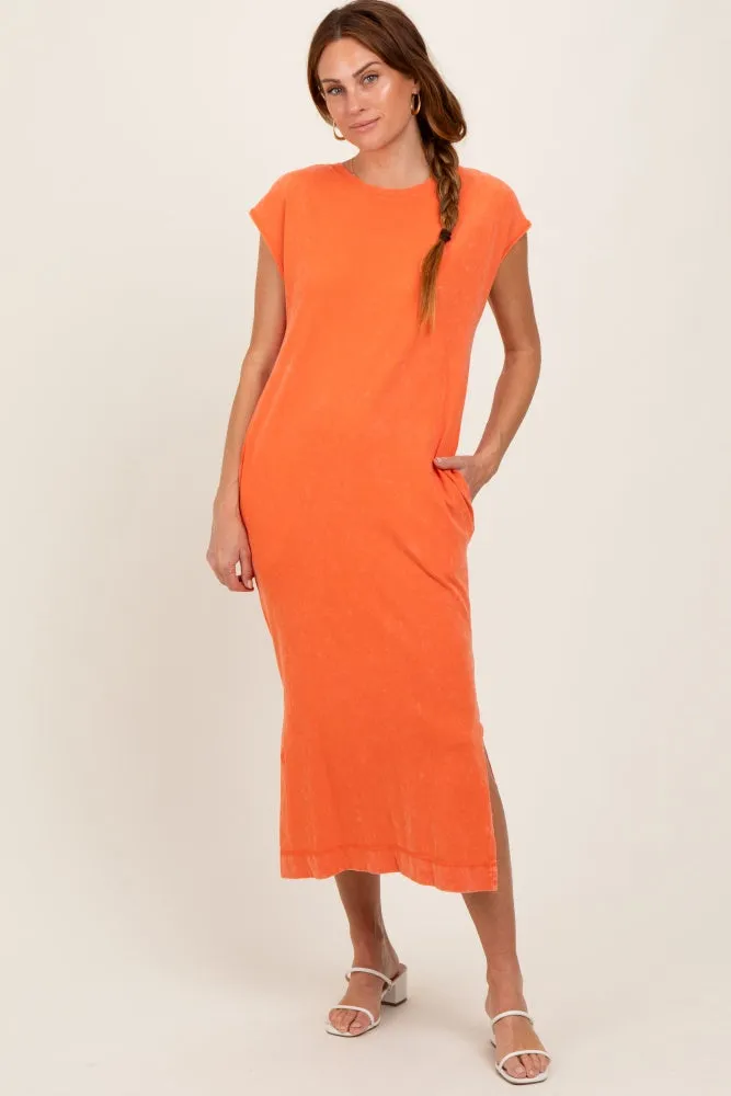 Orange Casual Sleeveless Pocketed Midi Dress sold by Pinkblush