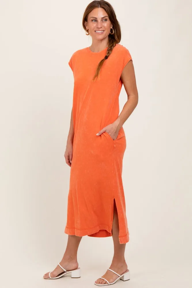 Orange Casual Sleeveless Pocketed Midi Dress sold by Pinkblush product image thumbnail 2