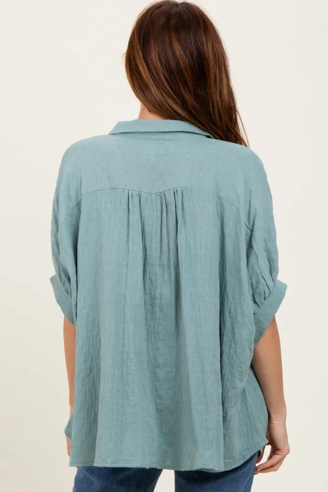 Light Olive Checker Print Short Sleeve Oversized Blouse sold by Pinkblush product image thumbnail 4