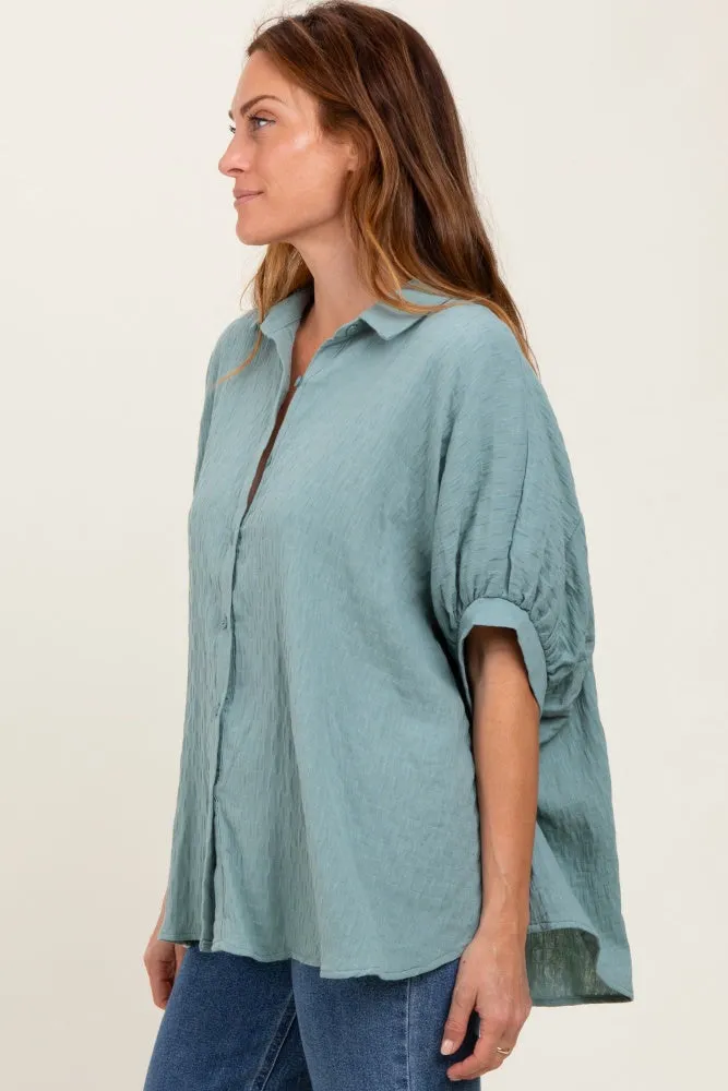 Light Olive Checker Print Short Sleeve Oversized Blouse sold by Pinkblush product image thumbnail 3