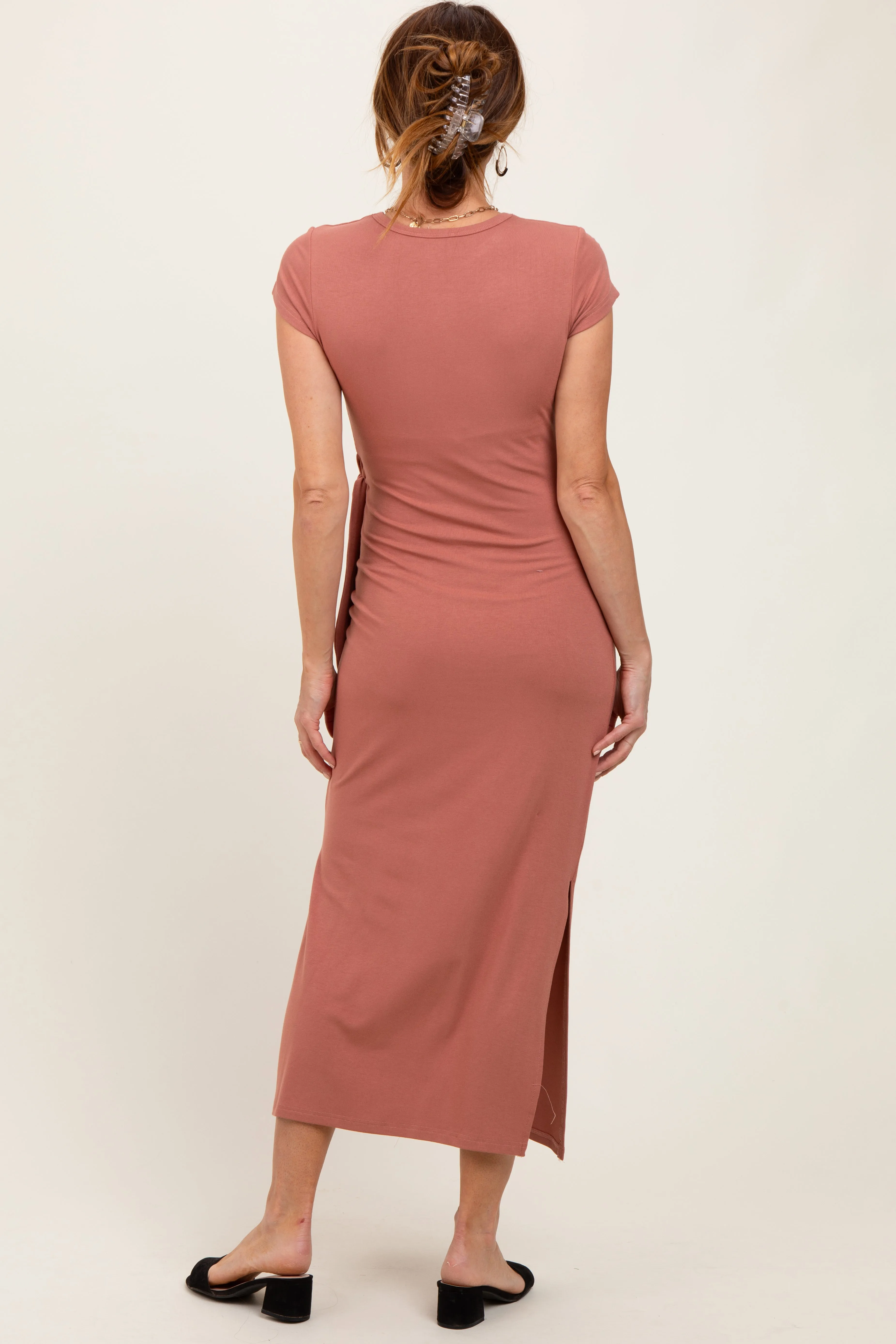 Mauve Side Knot Tie Short Sleeve Midi Dress sold by Pinkblush product image thumbnail 4