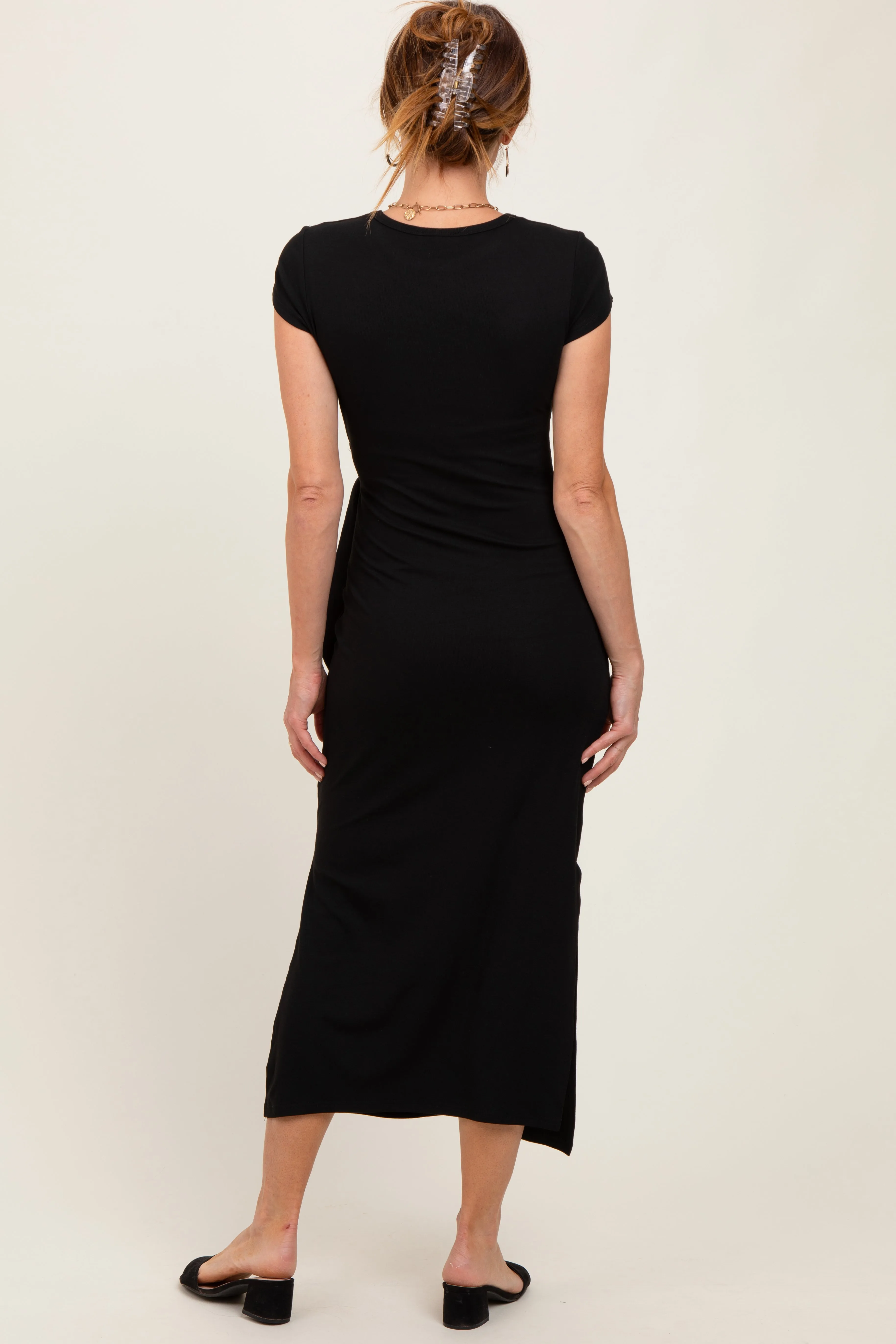 Black Side Knot Tie Short Sleeve Midi Dress sold by Pinkblush product image thumbnail 4