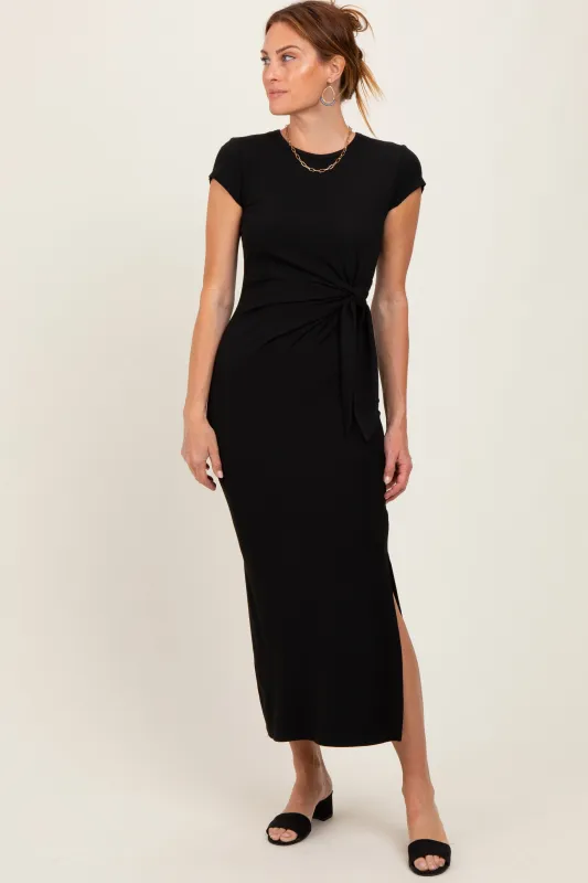 Black Side Knot Tie Short Sleeve Midi Dress sold by Pinkblush