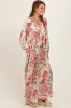 Beige Floral V-Neck Long Sleeve Maxi Dress sold by Pinkblush