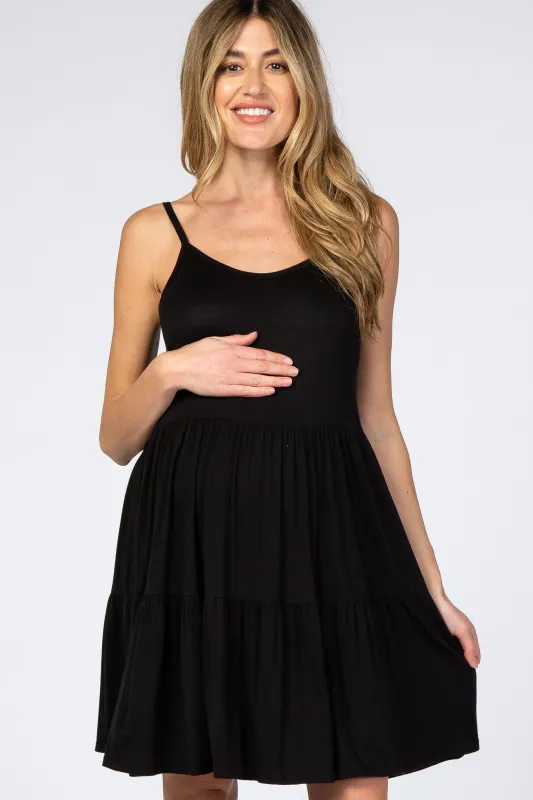 Black Tiered Maternity Tank Dress sold by Pinkblush