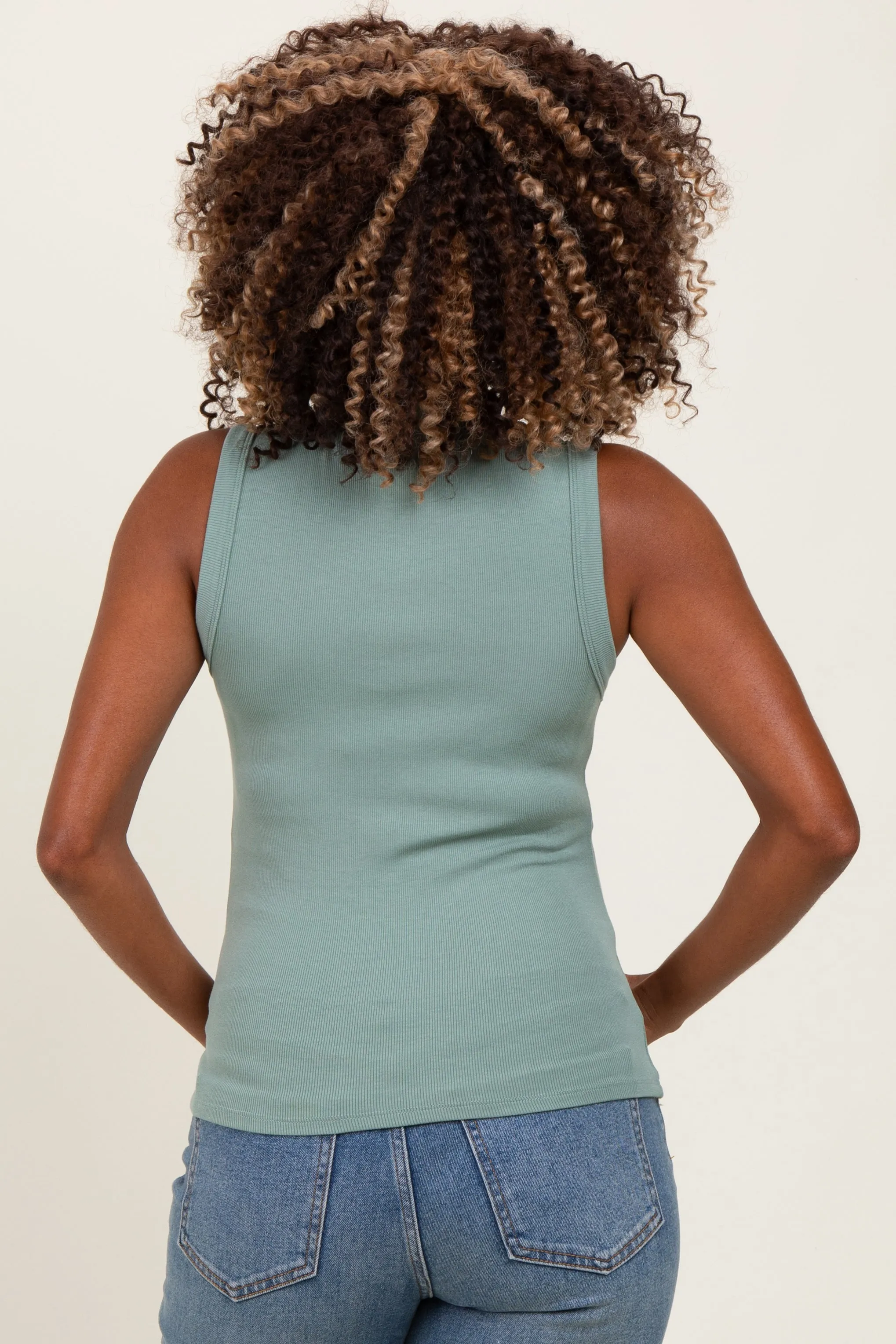 Light Olive Knit Mock Neck Sleeveless Maternity Top sold by Pinkblush product image thumbnail 3