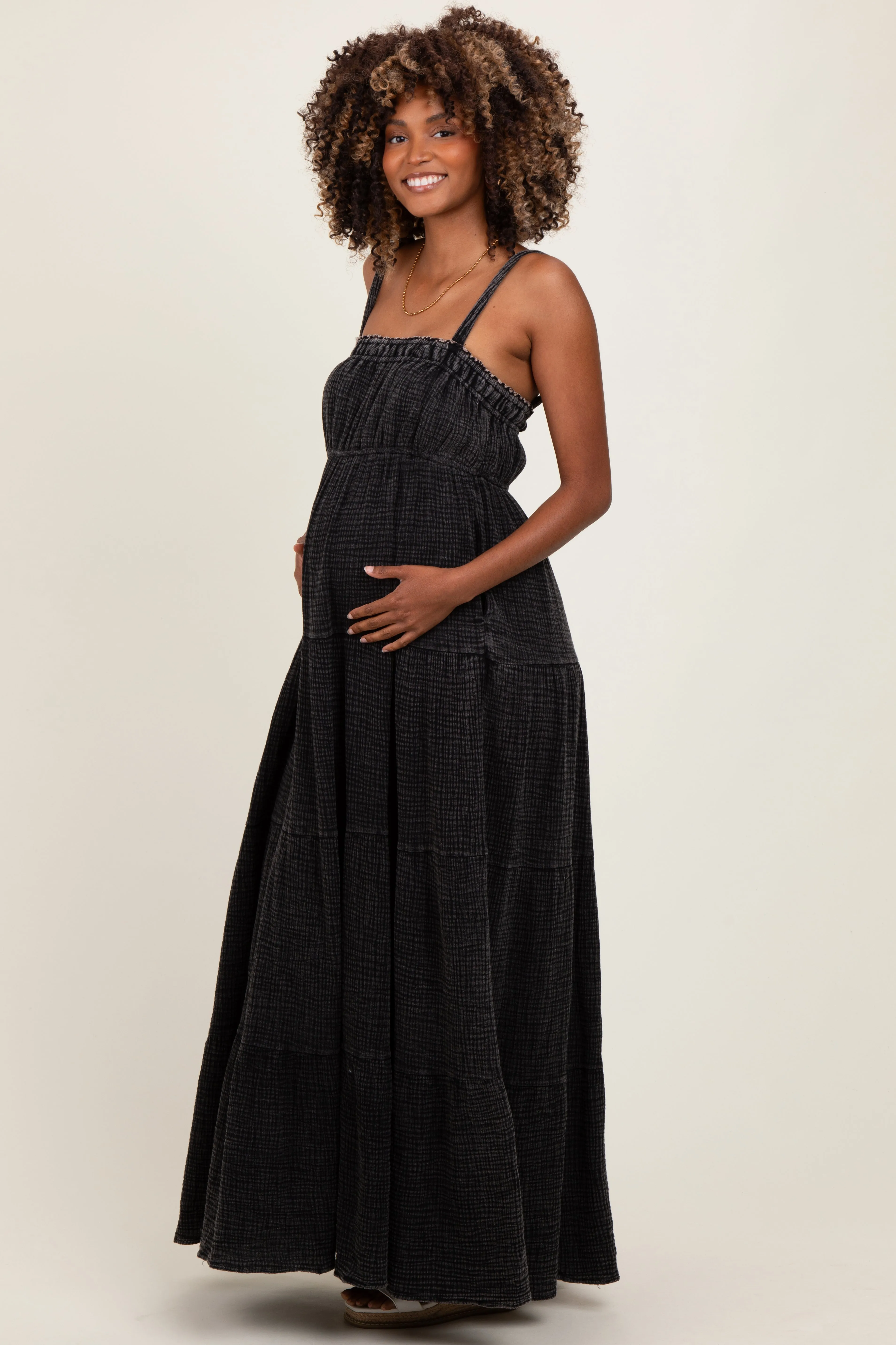 Black Tiered Sleeveless Maternity Maxi Dress sold by Pinkblush product image thumbnail 3