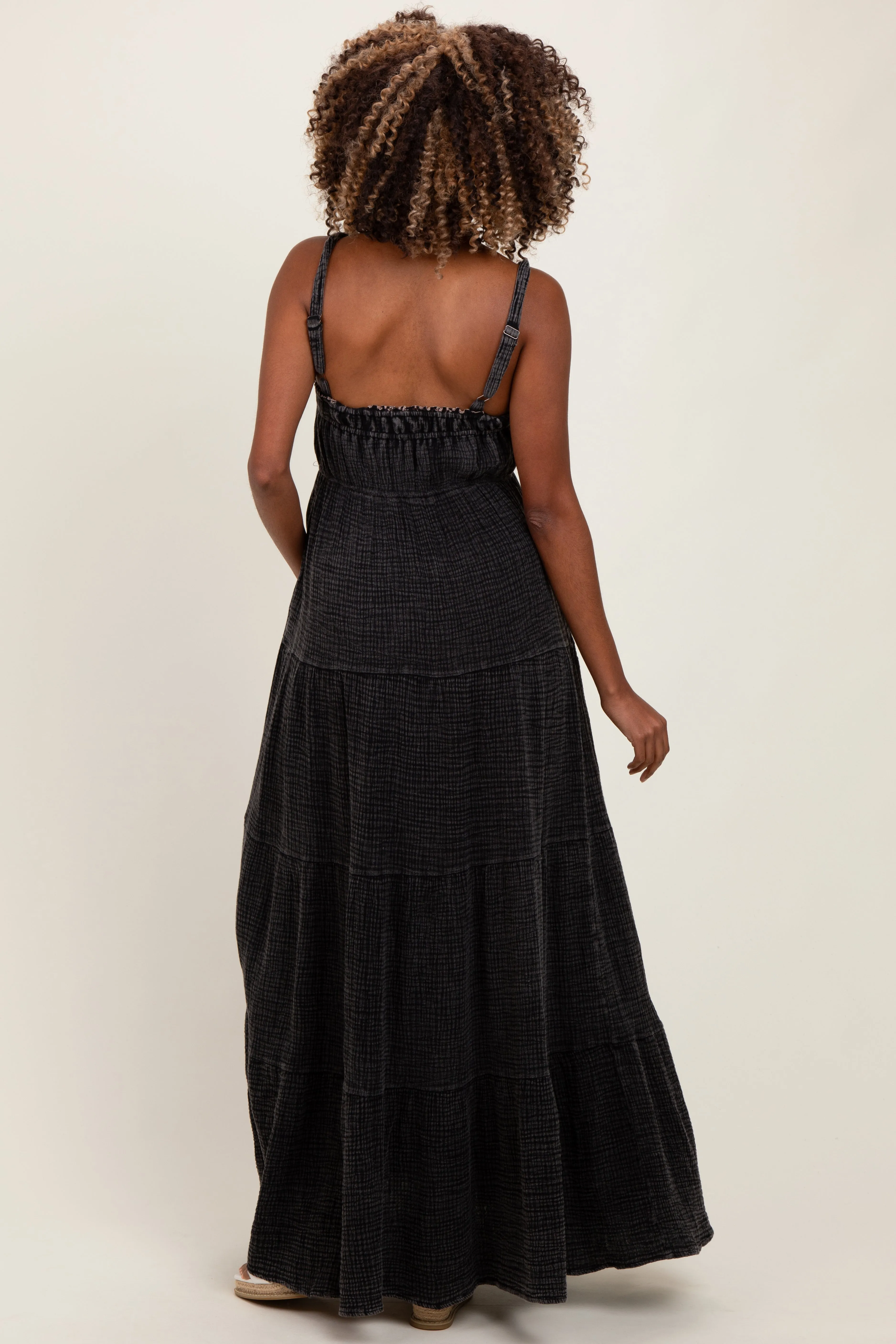 Black Tiered Sleeveless Maternity Maxi Dress sold by Pinkblush product image thumbnail 4