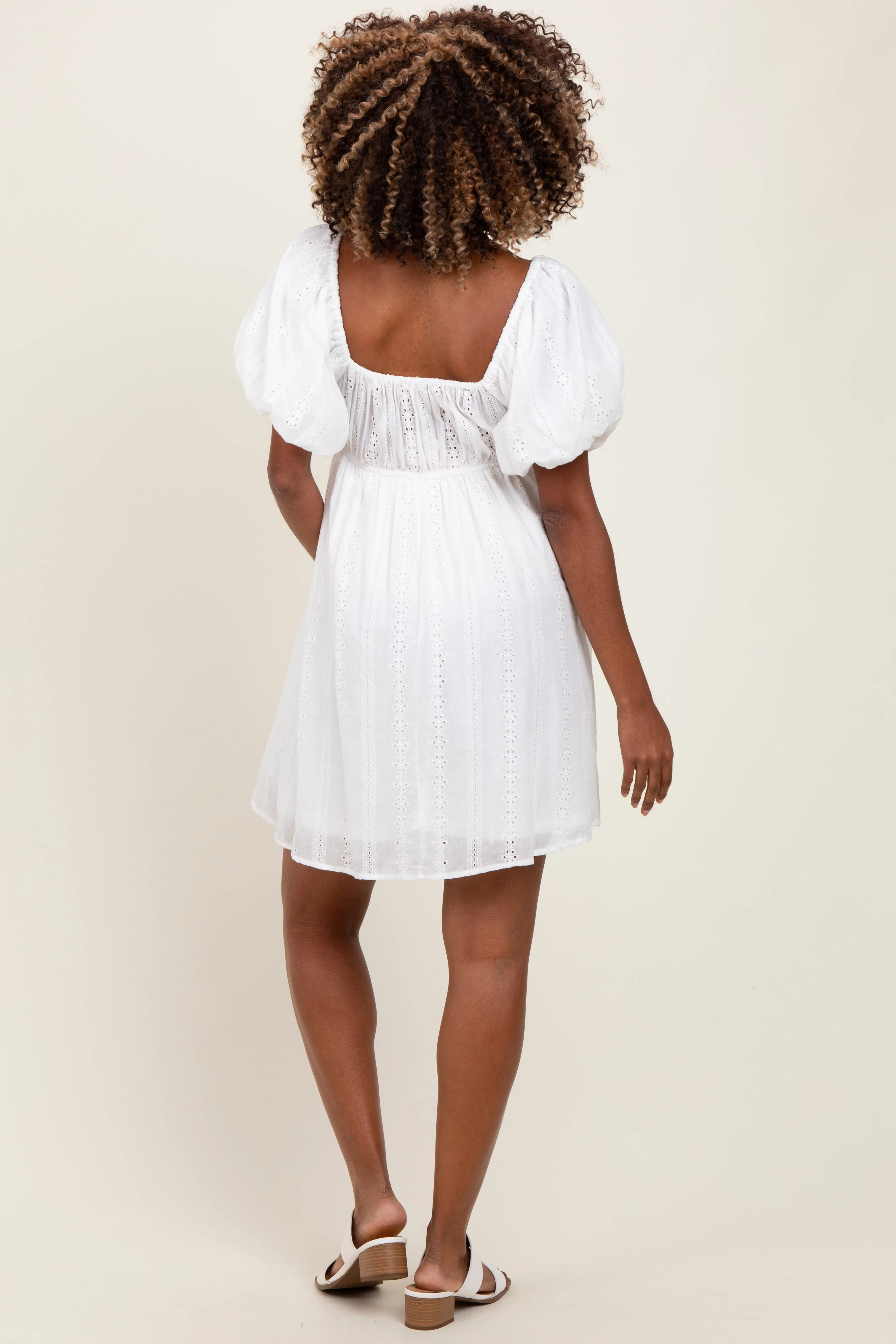 Ivory Eyelet Lace Puff Sleeve Maternity Mini Dress sold by Pinkblush product image thumbnail 4