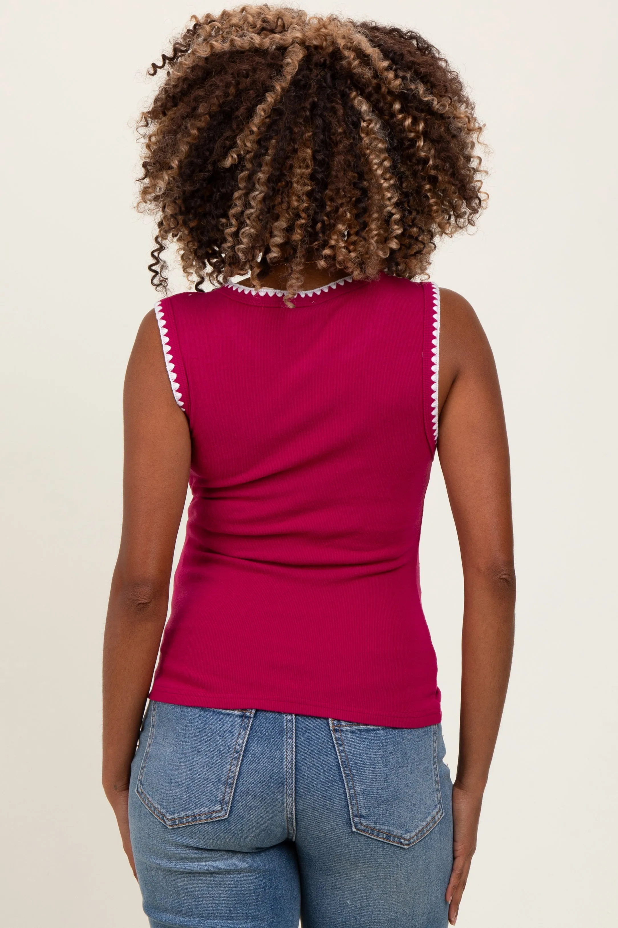Magenta Ribbed Contrast Embroidered Sleeveless Maternity Top sold by Pinkblush product image thumbnail 3
