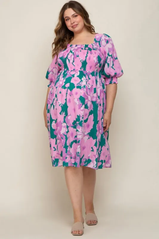 Lavender Floral Square Neck Smocked Maternity Plus Midi Dress sold by Pinkblush