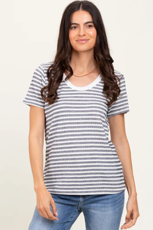 Navy Textured Stripe Short Sleeve Top sold by Pinkblush