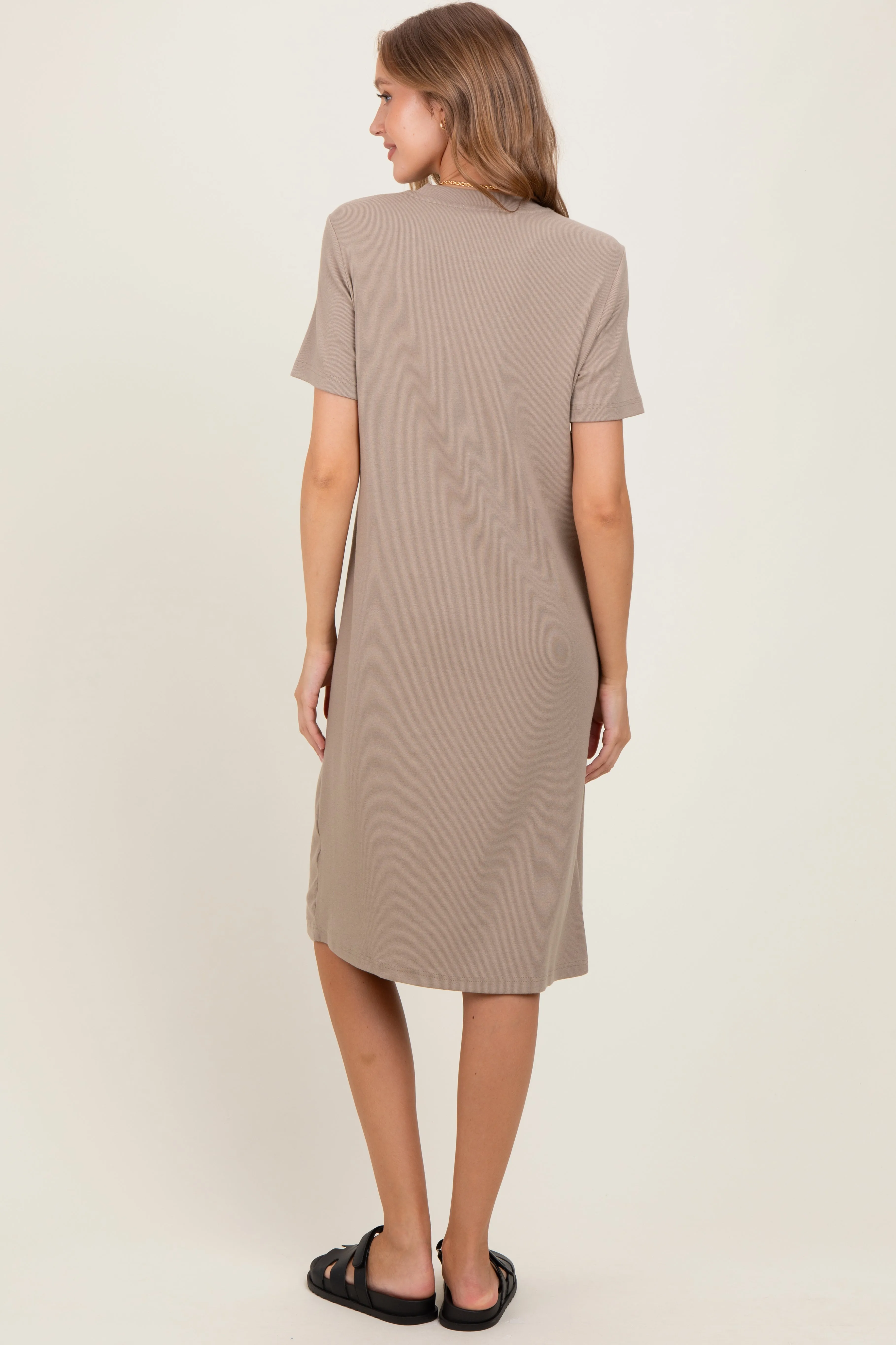 Taupe Soft Knit Short Sleeve Dress sold by Pinkblush product image thumbnail 4