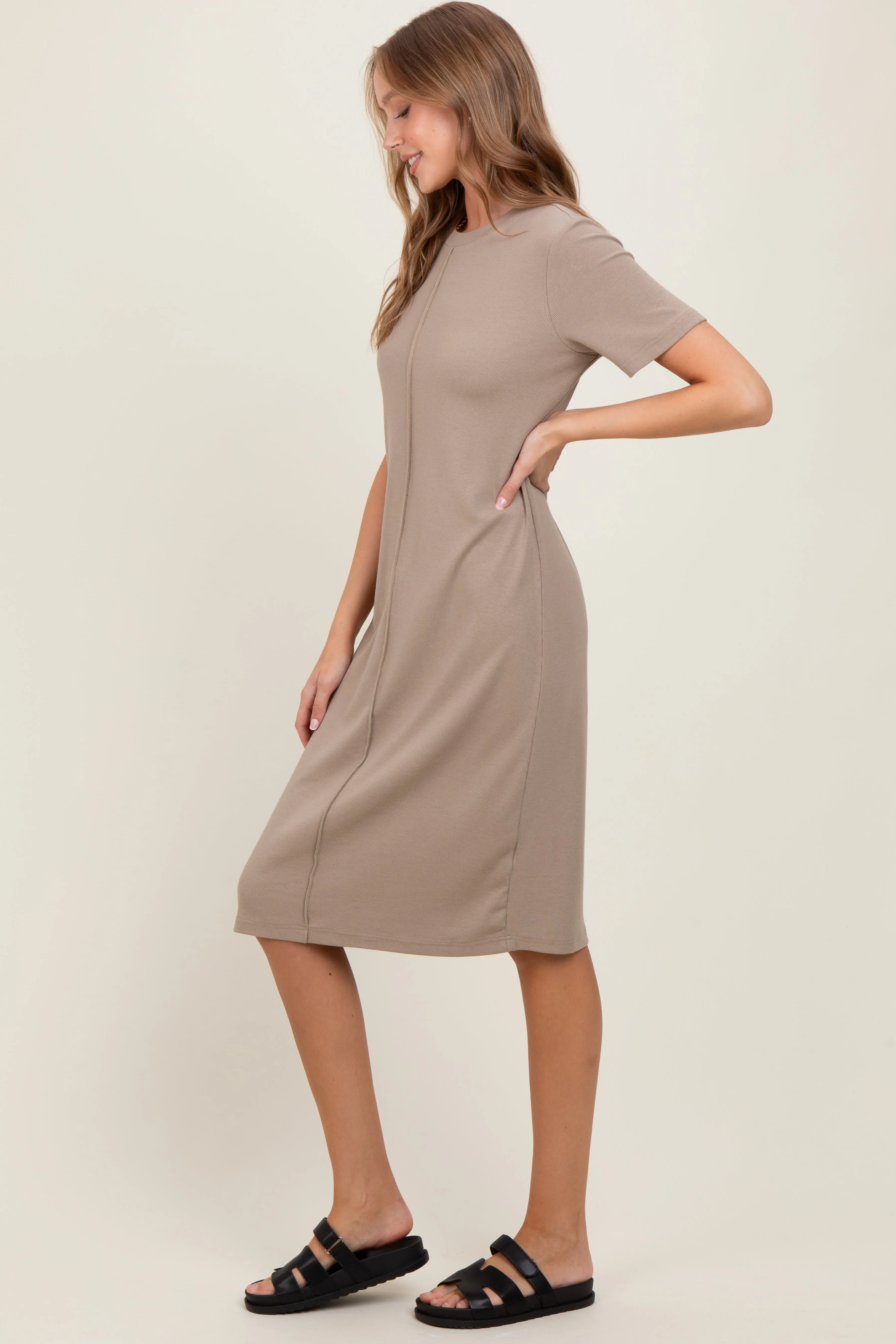 Taupe Soft Knit Short Sleeve Dress sold by Pinkblush product image thumbnail 3