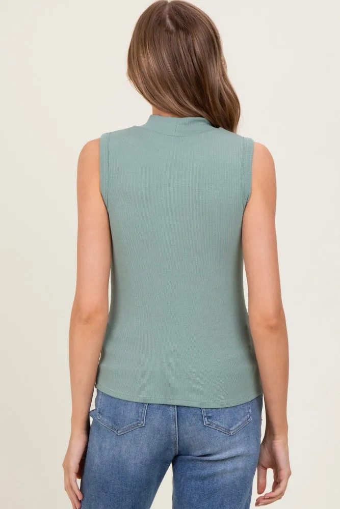 Light Olive Knit Mock Neck Sleeveless Top sold by Pinkblush product image thumbnail 4