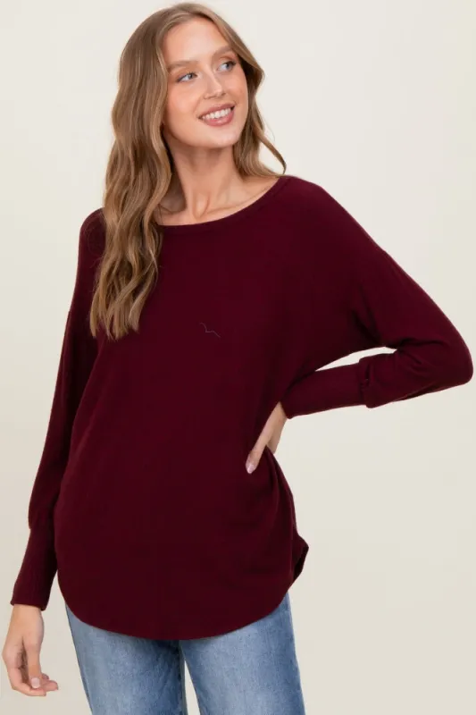 Burgundy Premium Basic Cuffed Loose Fit Top sold by Pinkblush