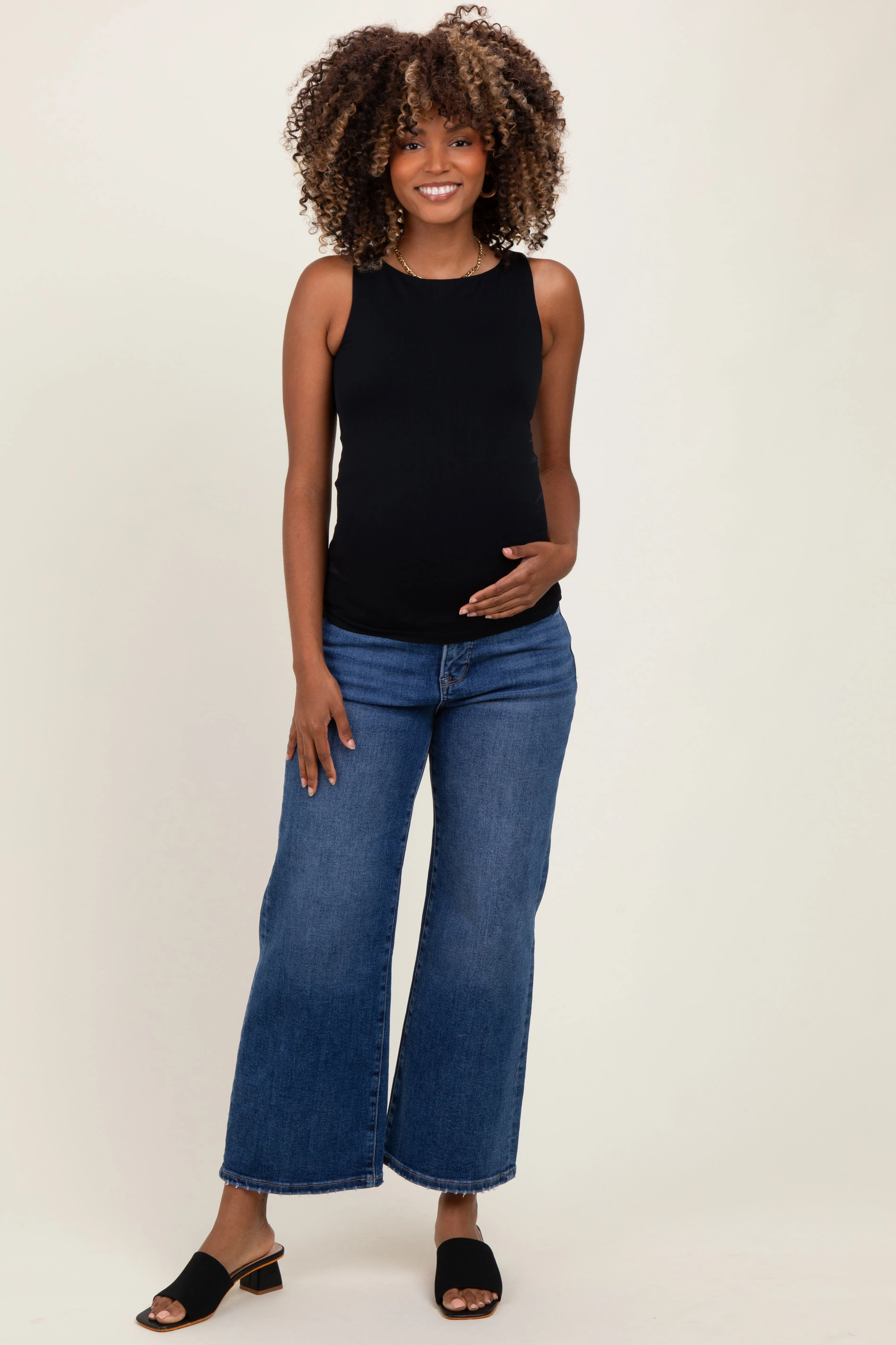 Navy Cropped Wide Leg Maternity Jeans sold by Pinkblush