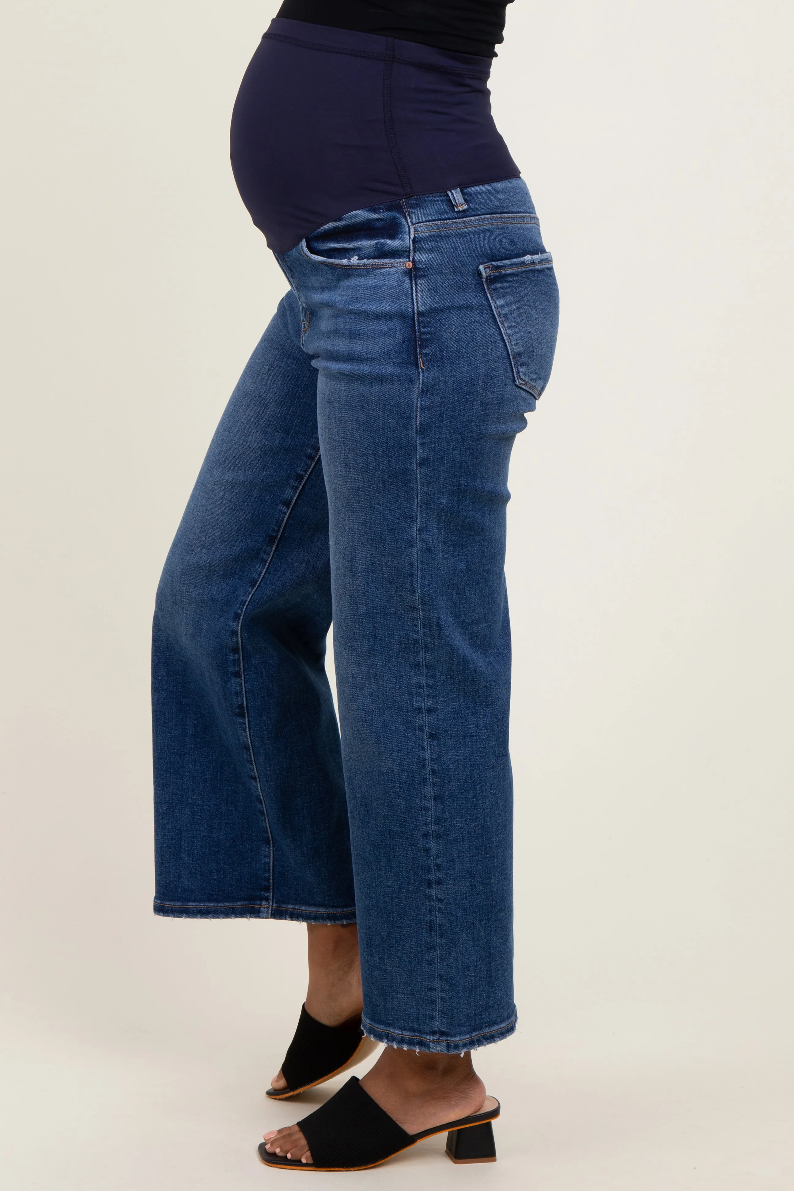 Navy Cropped Wide Leg Maternity Jeans sold by Pinkblush product image thumbnail 4