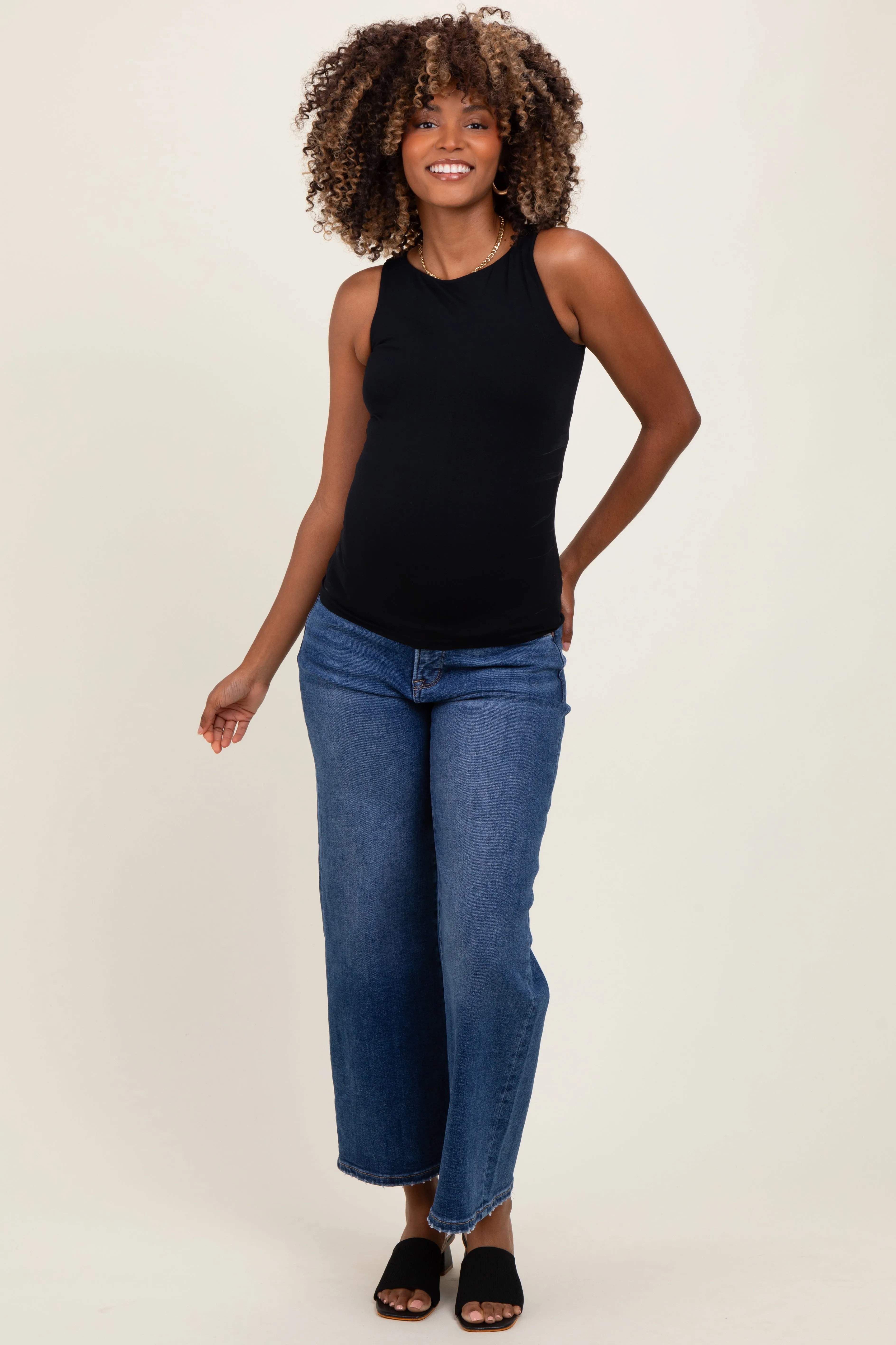 Navy Cropped Wide Leg Maternity Jeans sold by Pinkblush product image thumbnail 2