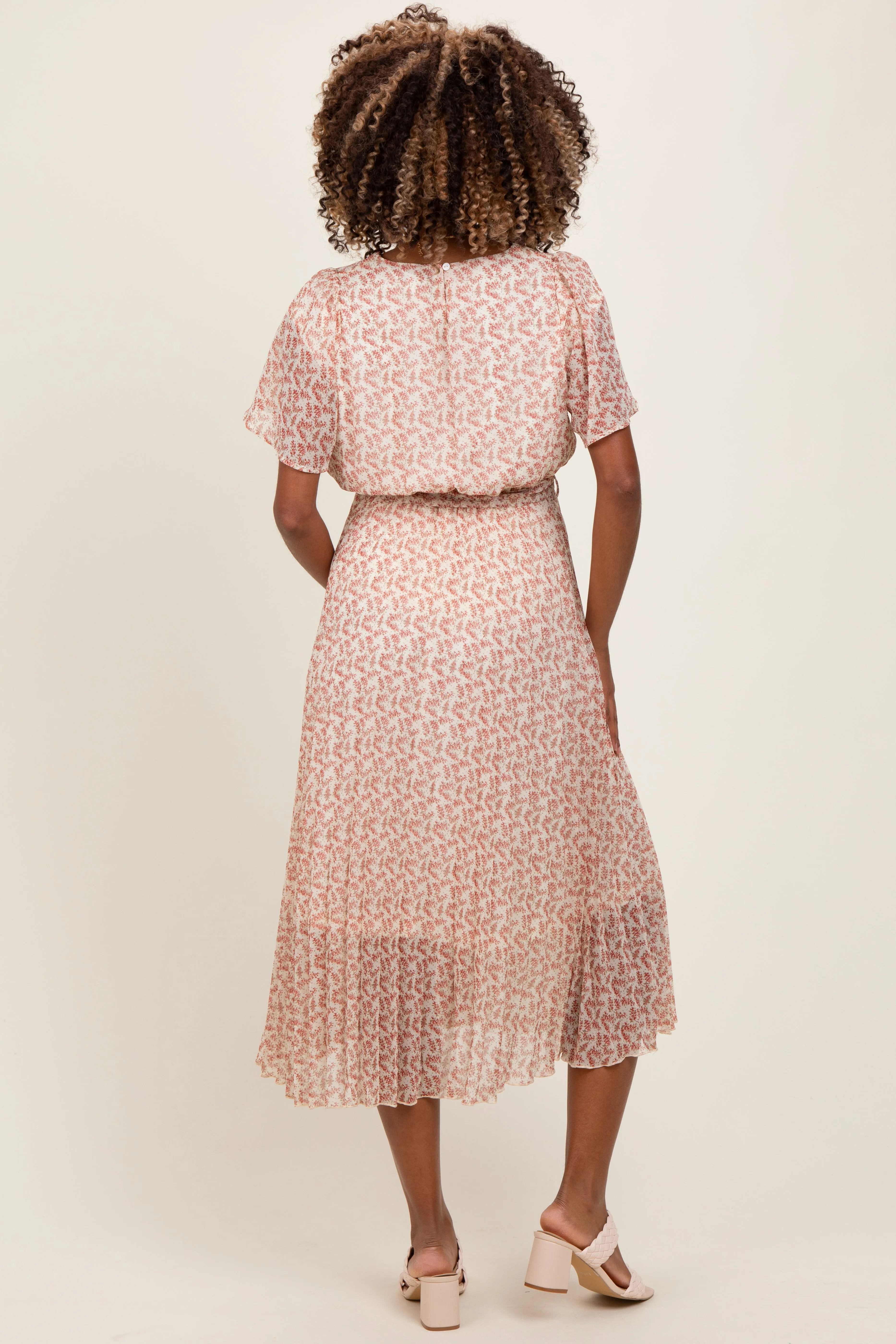 Cream Print Pleated Maternity Midi Dress sold by Pinkblush product image thumbnail 3