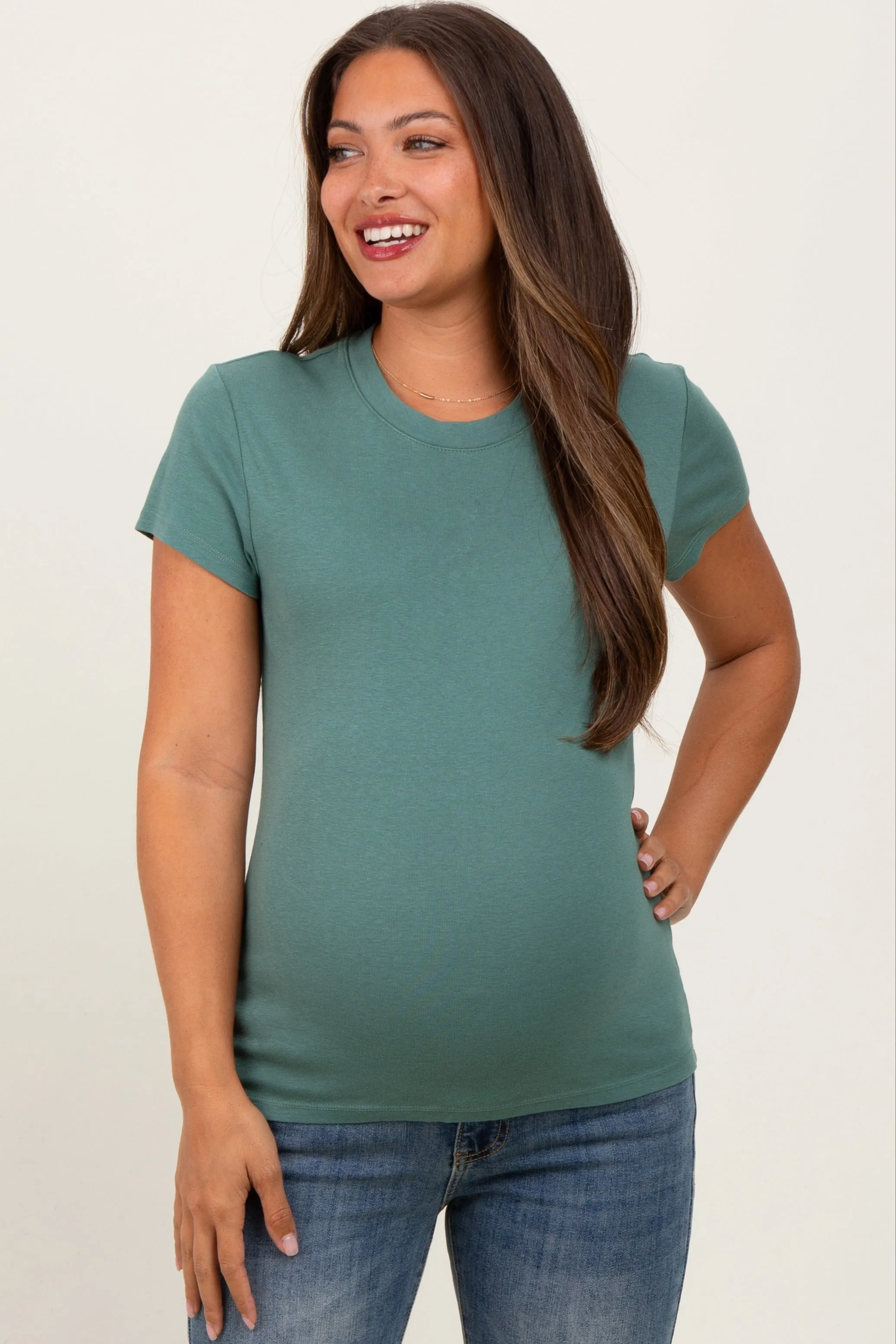 Light Olive Classic Crewneck Maternity T-Shirt sold by Pinkblush product image thumbnail 2