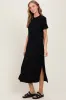 Black Basic Side Slit Short Sleeve Midi Dress sold by Pinkblush