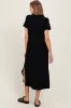 Black Basic Side Slit Short Sleeve Midi Dress sold by Pinkblush