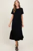Black Basic Side Slit Short Sleeve Midi Dress sold by Pinkblush