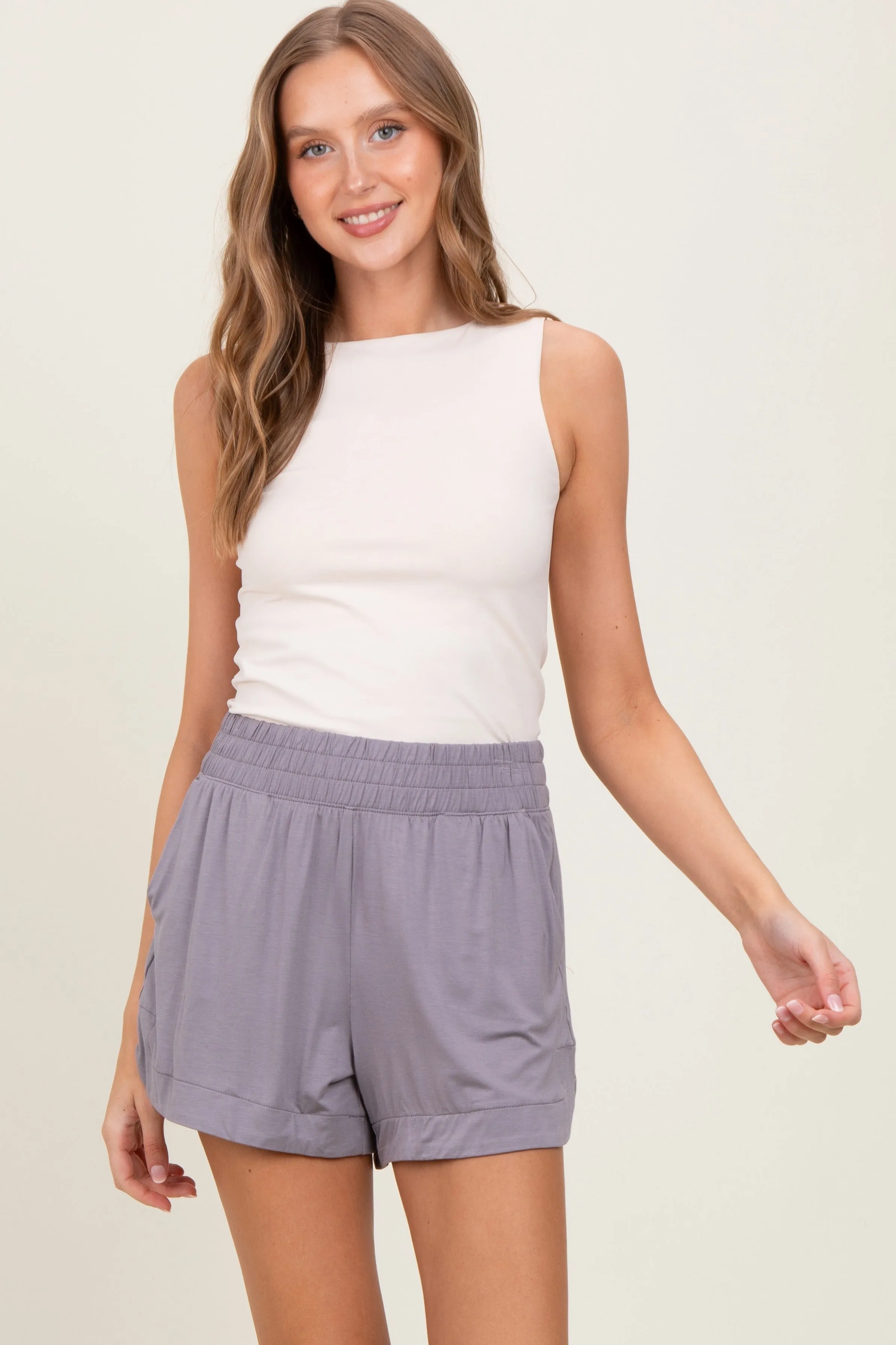 Taupe Basic Rounded Hem Shorts sold by Pinkblush