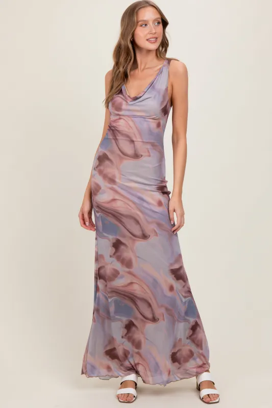 Mauve Watercolor Draped Neck Maxi Dress sold by Pinkblush