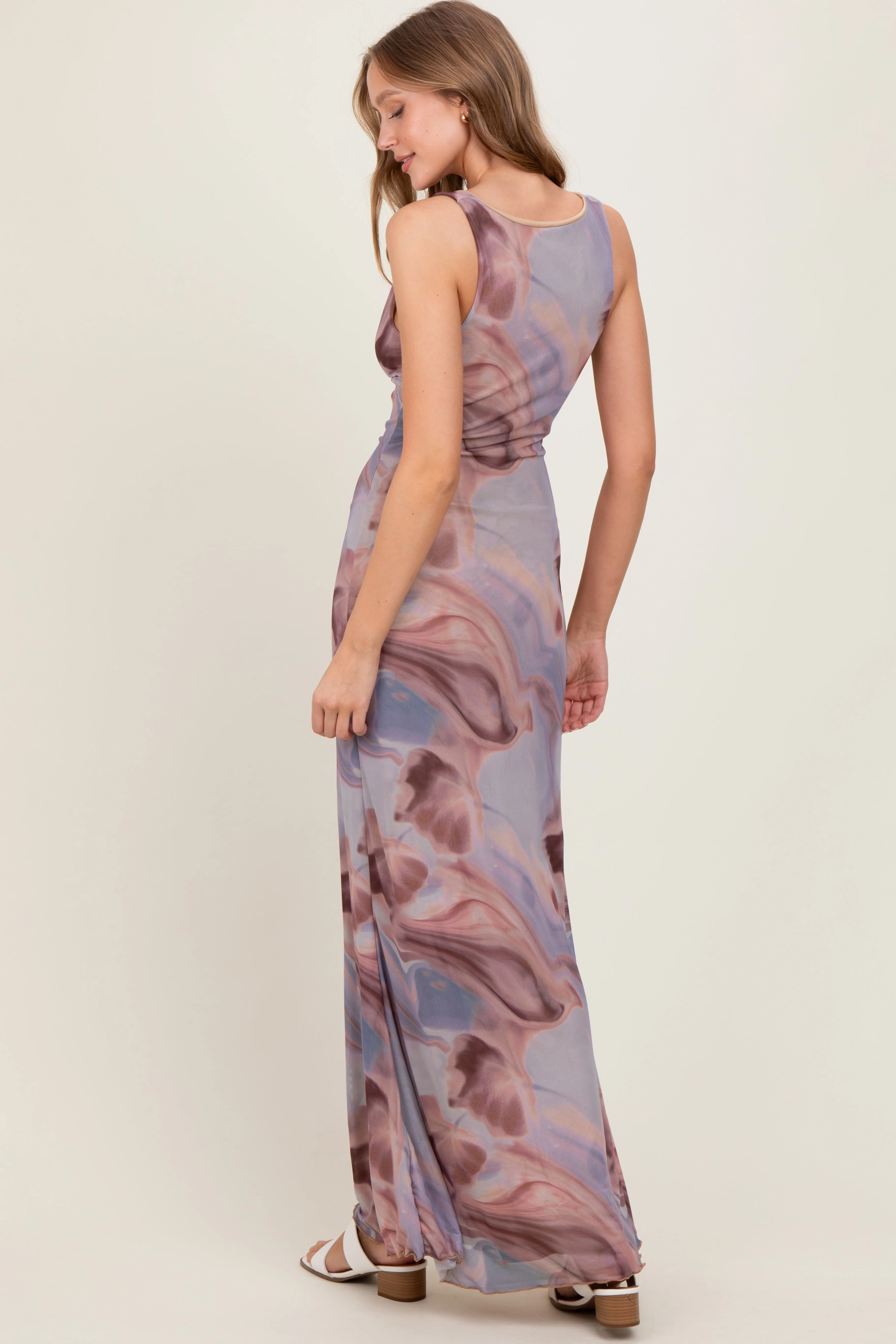 Mauve Watercolor Draped Neck Maxi Dress sold by Pinkblush product image thumbnail 4