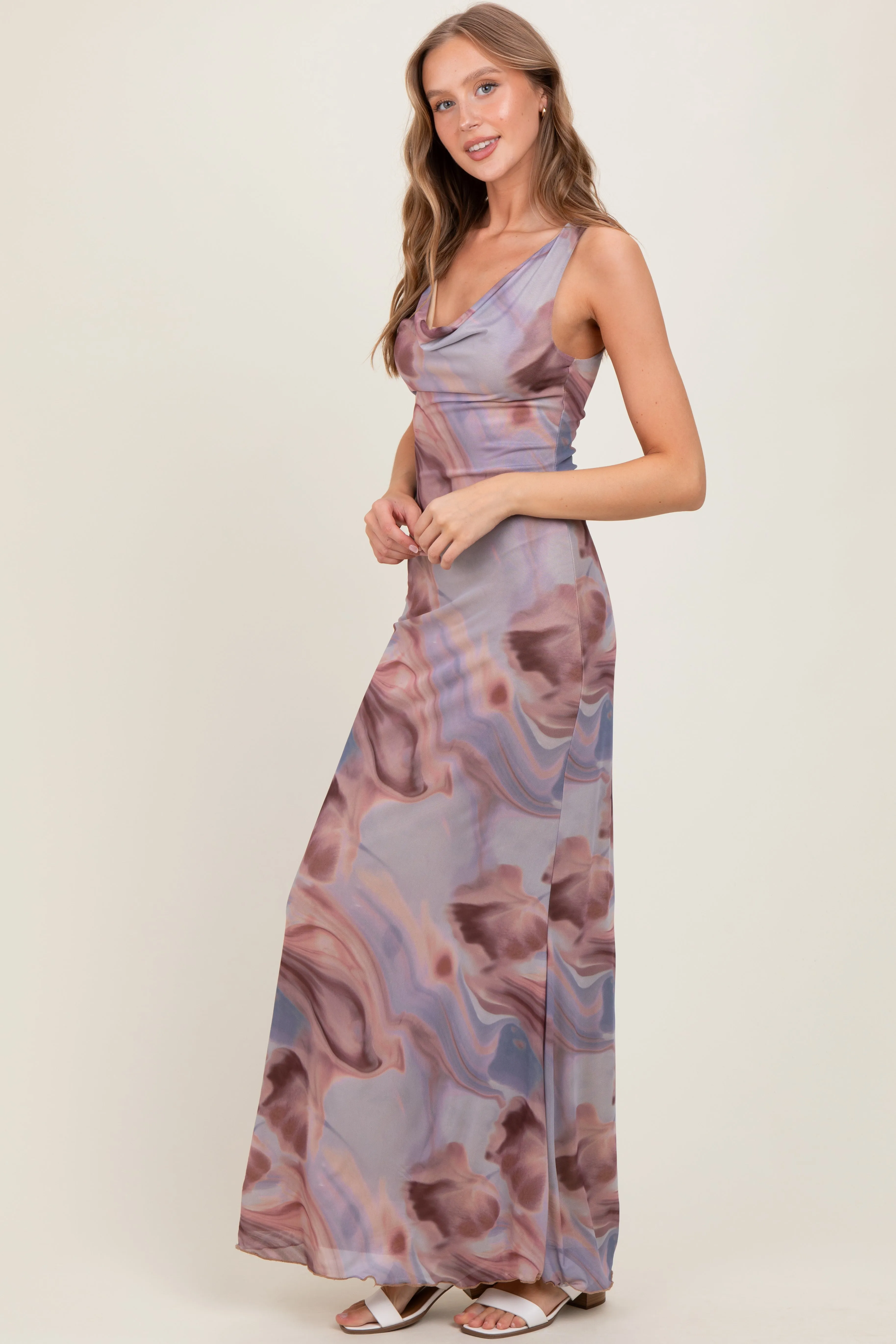 Mauve Watercolor Draped Neck Maxi Dress sold by Pinkblush product image thumbnail 3