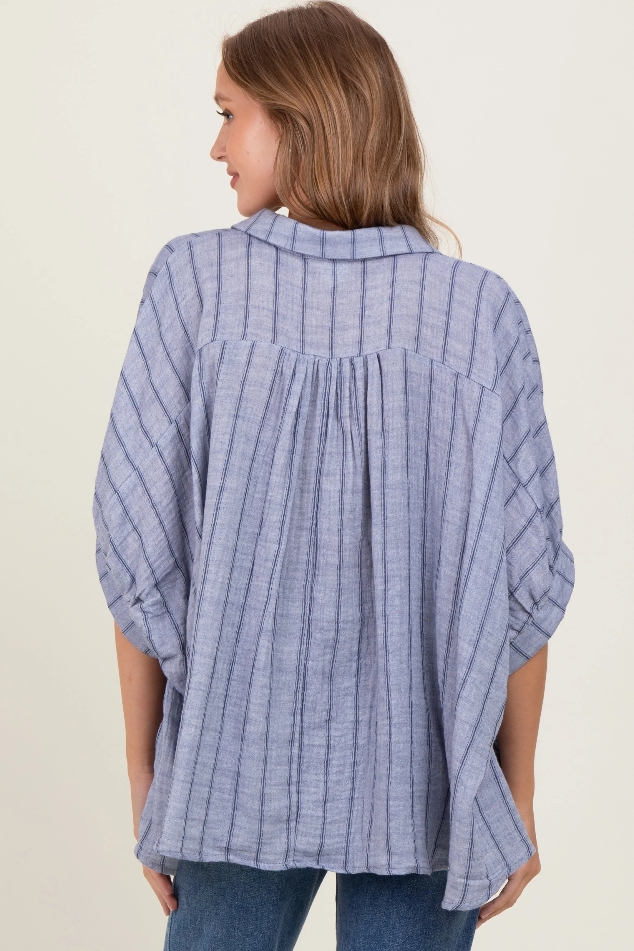 Blue Striped Collared Oversized Top sold by Pinkblush product image thumbnail 4