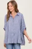 Blue Striped Collared Oversized Top sold by Pinkblush